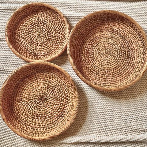 Rattan round trays set of 3 bed