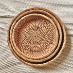 Rattan round trays set of 3 bed stacked