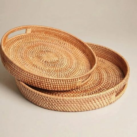 round rattan tray set W