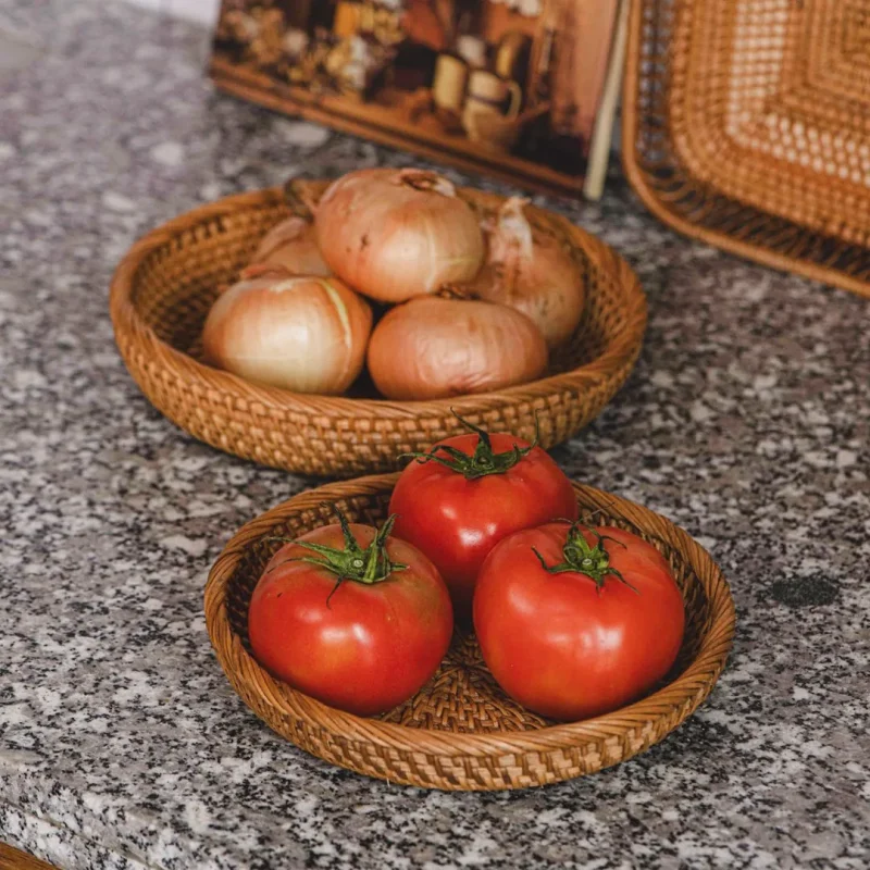Rattan Round Trays Set 1 W