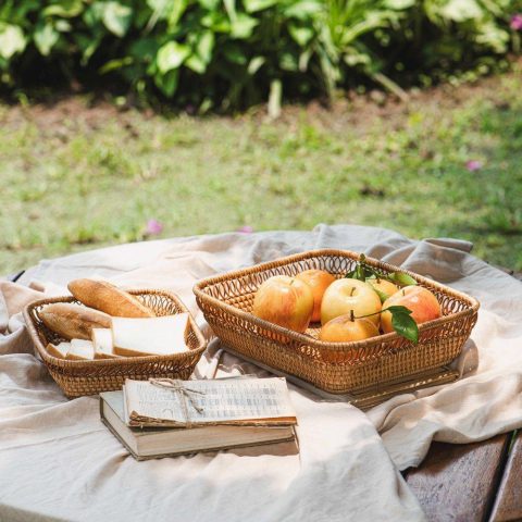 Rattan decorative tray set 2