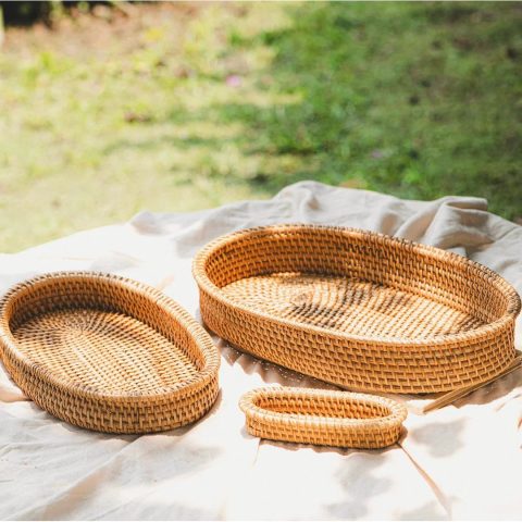 Oval Rattan Tray Set W