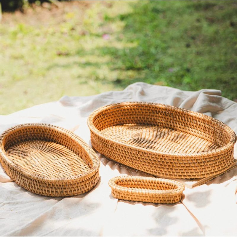 Oval Rattan Tray Set W