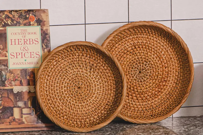 Rattan Round Trays Set 2 W