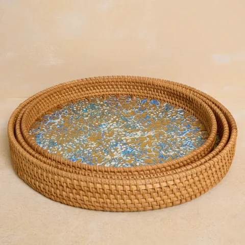 Eggshell Rattan Tray Set 1 W