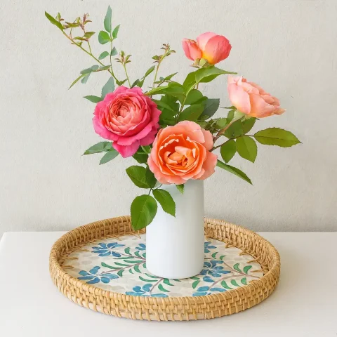 Ocean Blue Flowers Tray 3 W