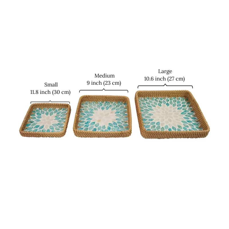 Turquoise Leaf Mosaic Square Tray dimensions W