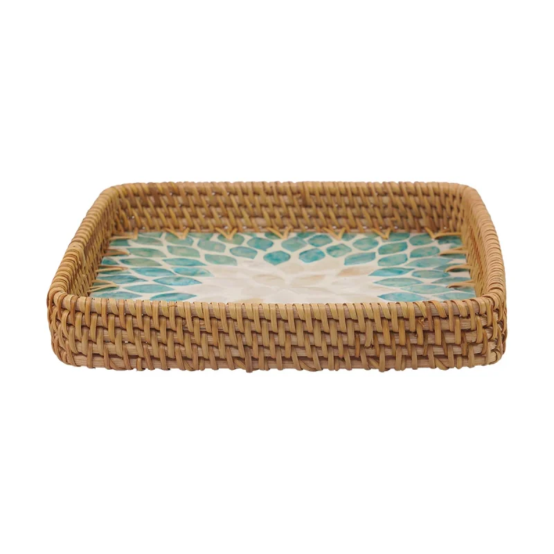 Turquoise Leaf Mosaic Tray 6 W
