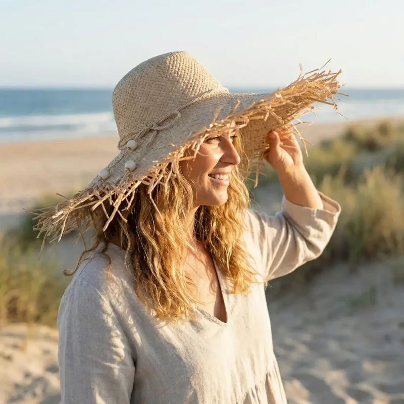 fringe hat on model front W