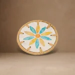 Seashell Inlay Coaster Design C Yellow and Turquoise Flower W