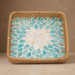 Turquoise Leaf Mosaic square tray W