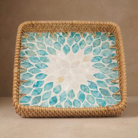 Turquoise Leaf Mosaic square tray W
