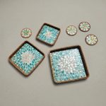 Turquoise Leaf Mother of Pearl Square Tray and Coaster Set