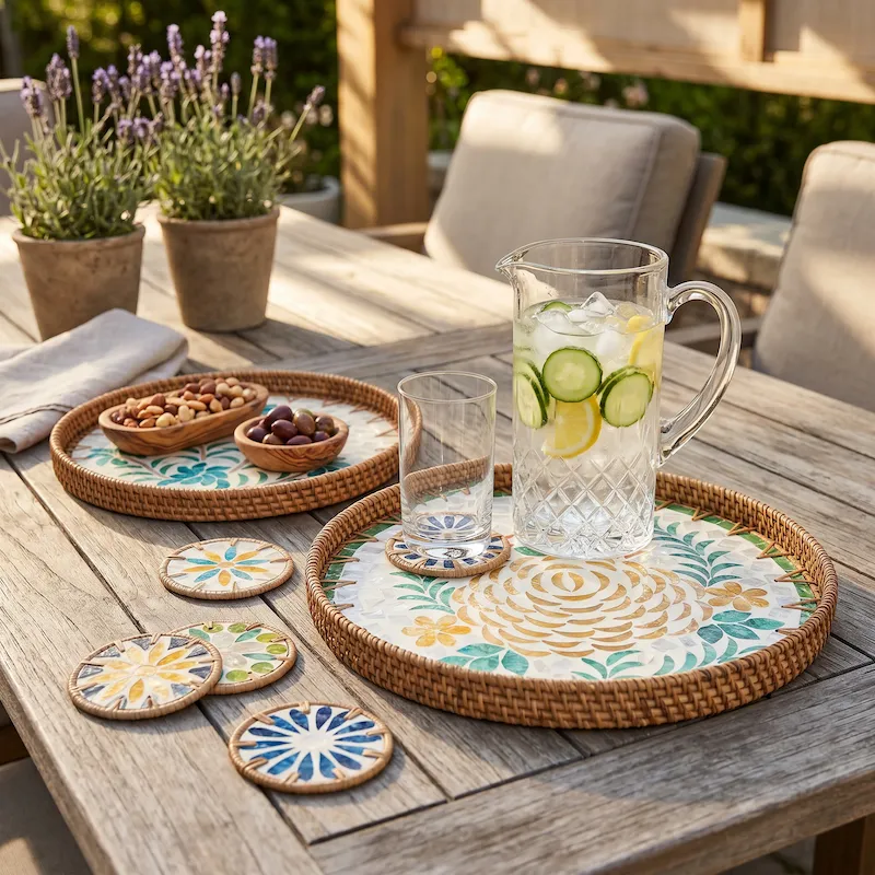 Mother of pearl tray and coaster bundle