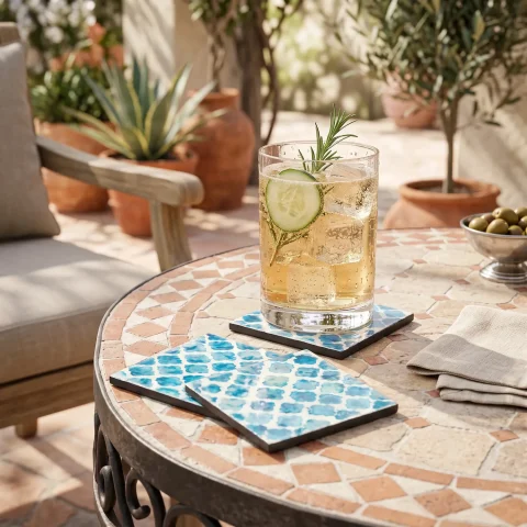 Mother of Pearl square coasters lifestyle