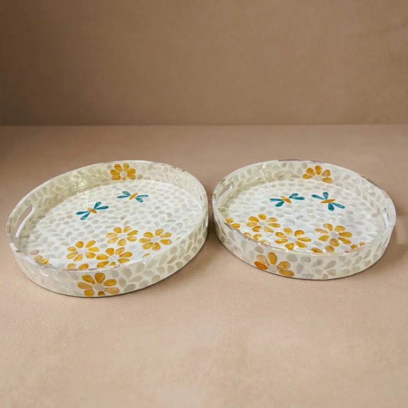 capiz round tray dragonfly sunrise
