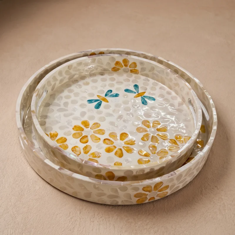 capiz round tray dragonfly sunrise nested