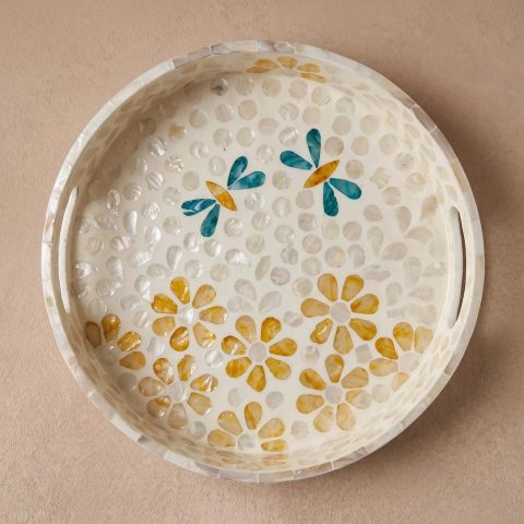 capiz round tray dragonfly sunrise overhead