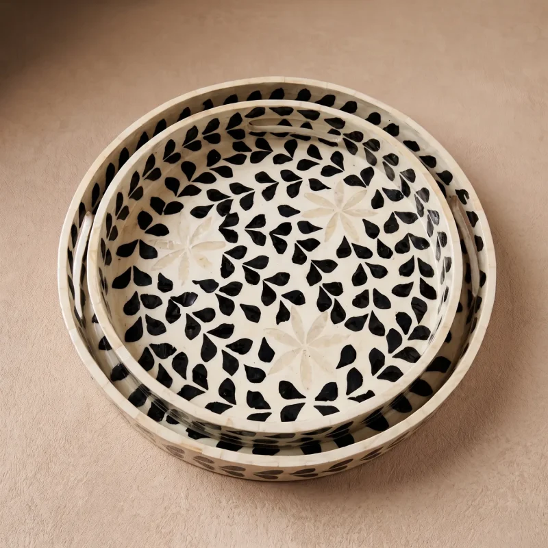 capiz round tray midnight star nested