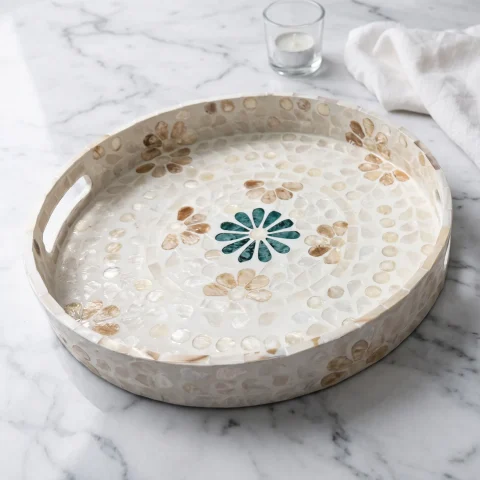 capiz round tray seafoam daisy lifestyle