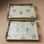 mother of pearl rectangle tray aqua blossom