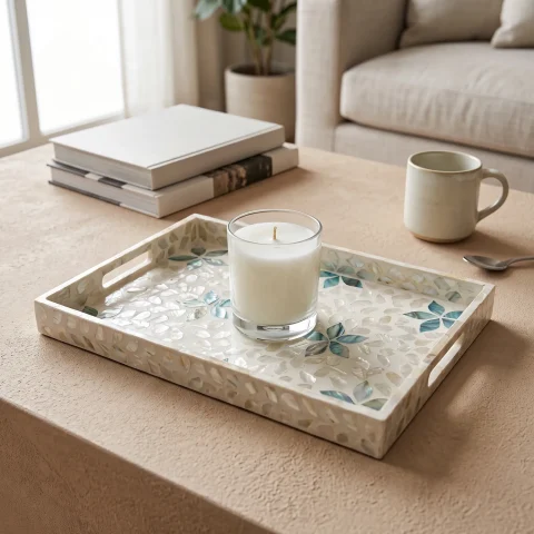 mother of pearl rectangle tray aqua blossom lifestyle