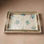 mother of pearl rectangle tray aqua blossom nested
