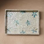 mother of pearl rectangle tray aqua blossom overhead