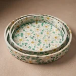 mother of pearl round tray daisy meadow nested