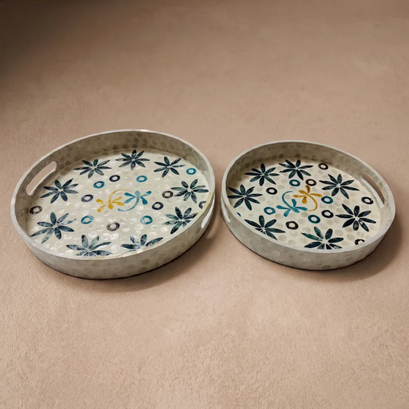 mother of pearl round tray dancing dragonflies