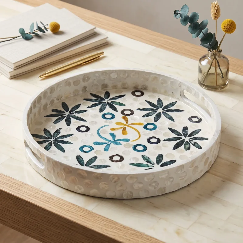 mother of pearl round tray dancing dragonflies lifestyle