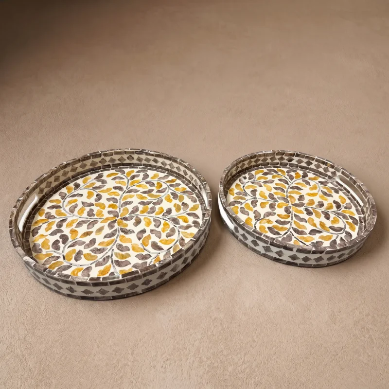 mother of pearl round tray golden thicket