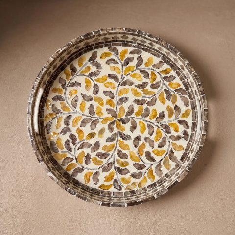 mother of pearl round tray golden thicket overhead