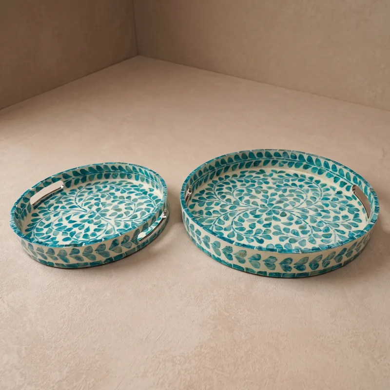 mother of pearl round tray turquoise thicket