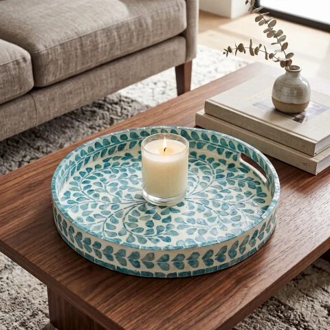 mother of pearl round tray turquoise thicket lifestyle