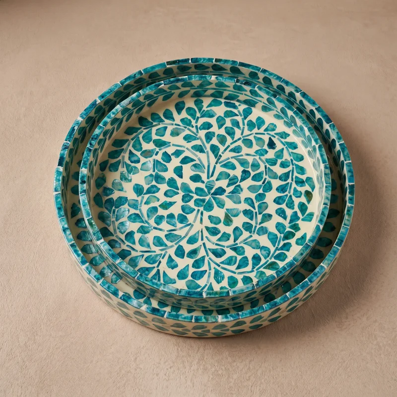 mother of pearl round tray turquoise thicket nested