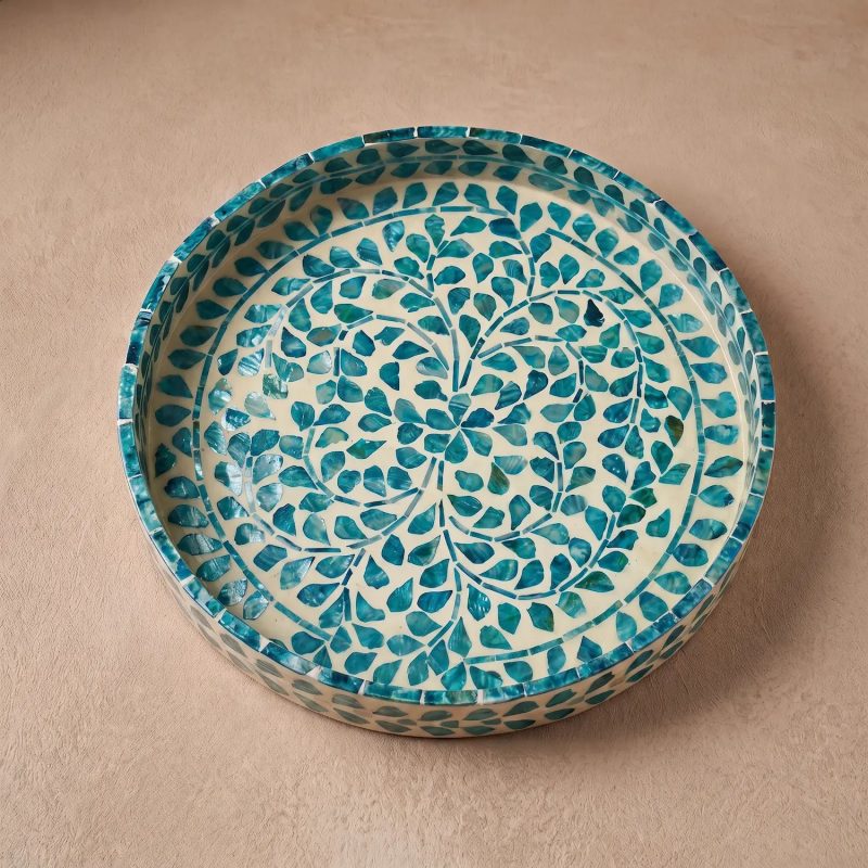 mother of pearl round tray turquoise thicket overhead