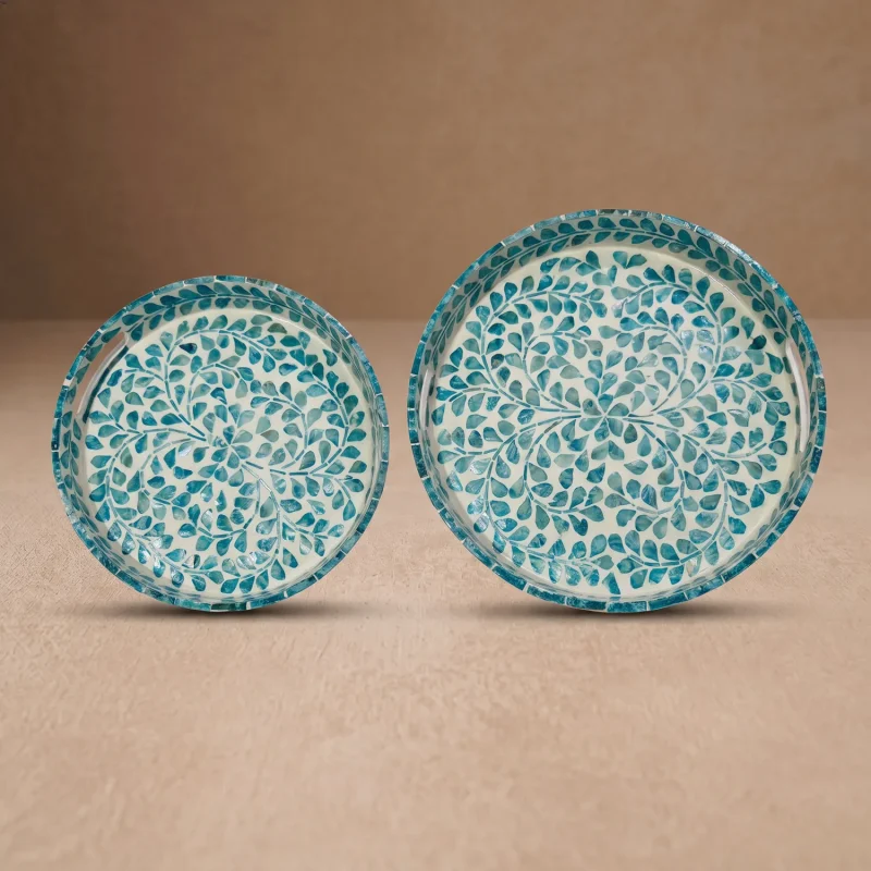mother of pearl round tray turquoise thicket overhead